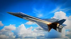 Illustration de l'avion de chasse F/A-XX de la US Navy avec des innovations technologiques avancées. Image réalisée par IA.