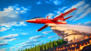 Illustration de la collaboration entre Airbus et Hynaero pour le développement du bombardier d'eau Frégate-F100. Image réalisée par IA.