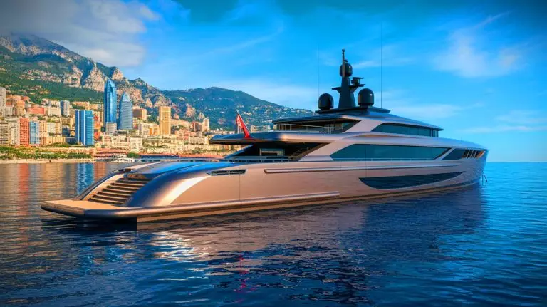 Illustration de l'imposant mégayacht Koru de Jeff Bezos au large de Monaco. Image réalisée par IA.