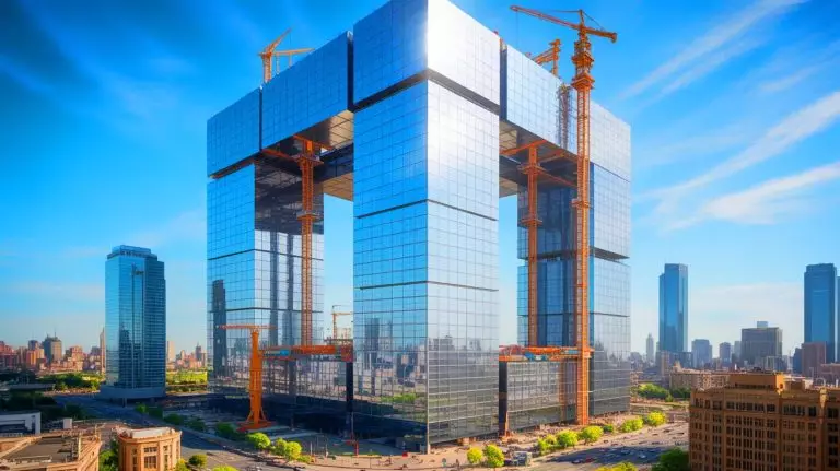 Illustration de la construction du Mukaab à Riyad, projet phare de l'Arabie saoudite. Image réalisée par IA.