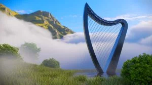 Illustration de la Fog Harp capturant de l'eau du brouillard. Image réalisée par IA.