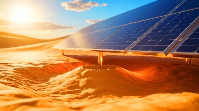 Illustration de l'utilisation du sable pour le stockage d'énergie thermique dans un geyser solaire. Image réalisée par IA.