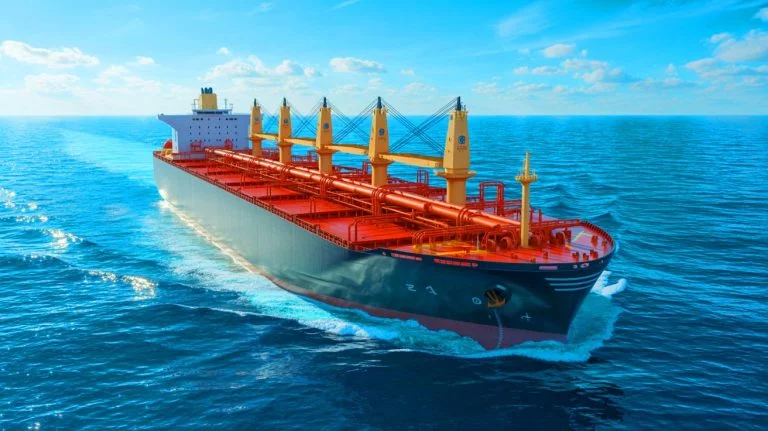 Illustration de la technologie de captage et stockage de CO₂ à bord du cargo norvégien Clipper Eris. Image réalisée par IA.