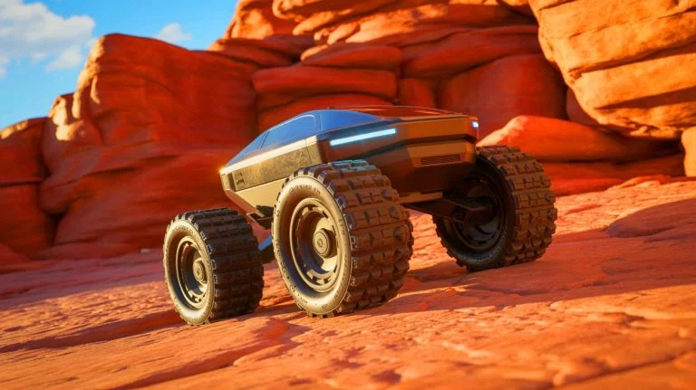 Illustration de robot tout-terrain imprimé en 3D à partir de matériaux recyclés. Image réalisée par IA.