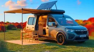 Illustration du Dacia Sandman aménagé en van pour la vanlife. Image réalisée par IA.