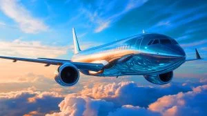 Illustration de la technologie de peinture "peau de requin" testée par Japan Airlines pour réduire la traînée des avions. Image réalisée par IA.