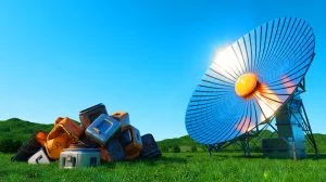 Illustration de la technologie solaire innovante de Heliosand pour le traitement des déchets dangereux. Image réalisée par IA.