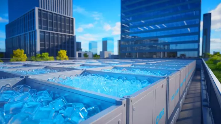 Illustration de la batterie de glace utilisée pour refroidir des bâtiments tout en économisant de l'énergie. Image réalisée par IA.