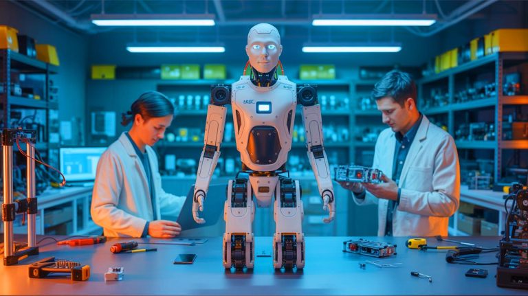Illustration de Berkeley Humanoid Lite, un robot humanoïde open-source et abordable. Image réalisée par IA.