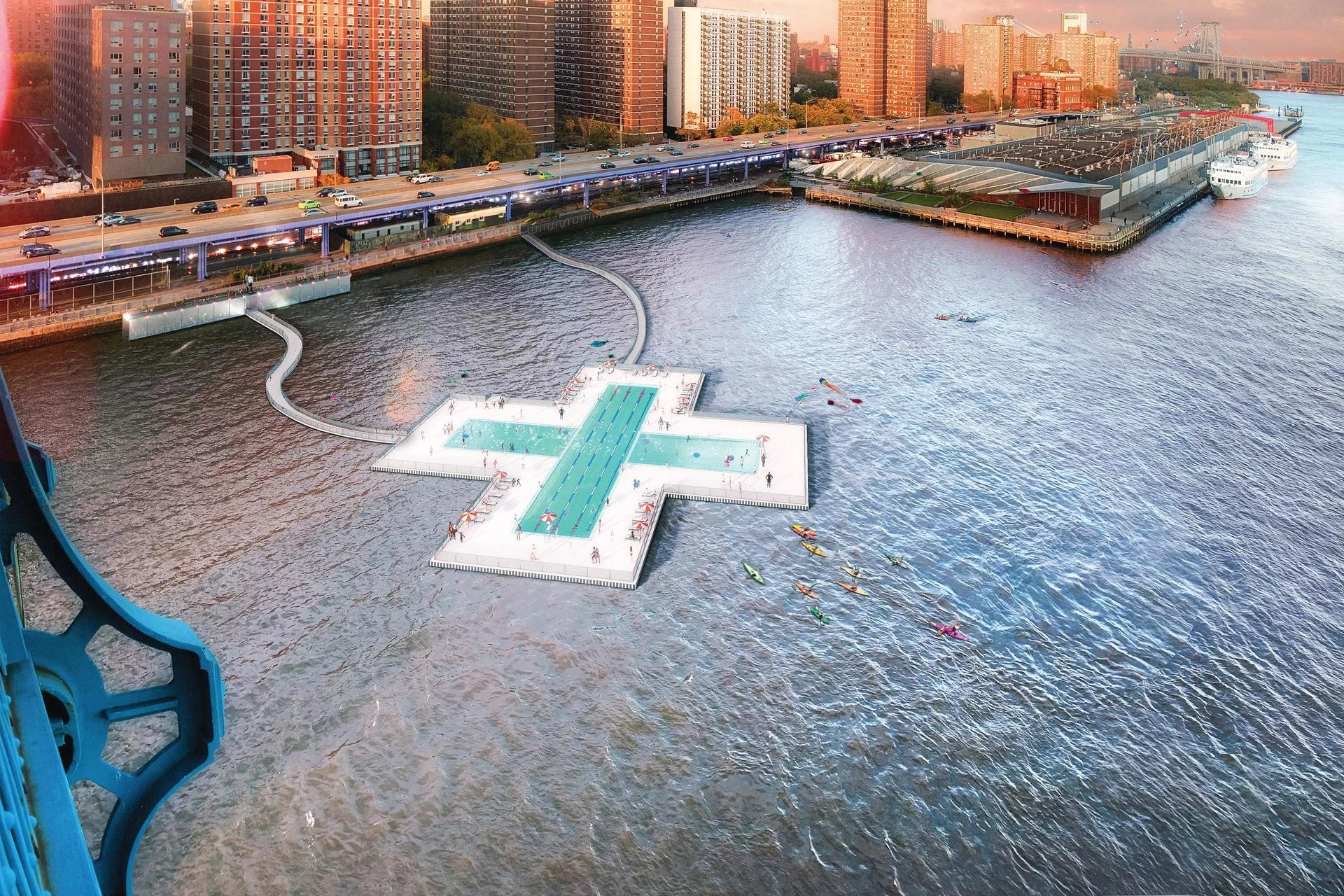 La piscine flottante et auto-filtrante + Pool offrira aux New-Yorkais la possibilité de nager en toute sécurité dans l'East River