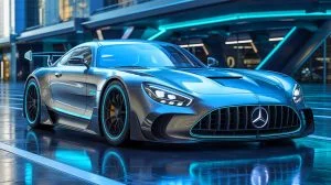 Illustration de la Mercedes-AMG GT XX en tant qu'hypersportive électrique futuriste. Image réalisée par IA.