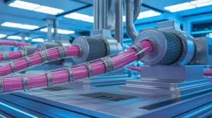 Illustration de câbles en nanotubes de carbone remplaçant le cuivre dans les moteurs électriques. Image réalisée par IA.