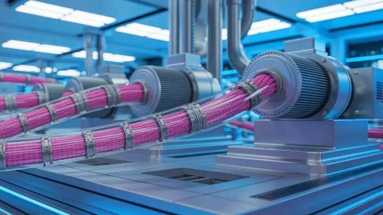 Illustration de câbles en nanotubes de carbone remplaçant le cuivre dans les moteurs électriques. Image réalisée par IA.