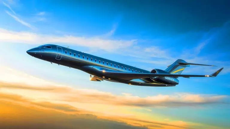 Illustration de l'avion Global 8000 de Bombardier, représentant sa vitesse record et ses caractéristiques avancées. Image réalisée par IA.