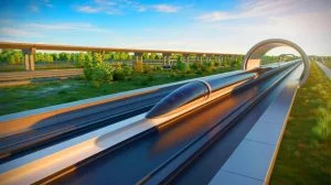 « Ce train flotte à la vitesse d’un avion » : une percée européenne propulse la lévitation magnétique vers un nouveau record Illustration de la piste d'essai de l'Hyperloop avec un véhicule en mouvement à grande vitesse. Image réalisée par IA.