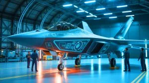 Illustration de la conception du prototype Tempest, chasseur de sixième génération, générée par intelligence artificielle.