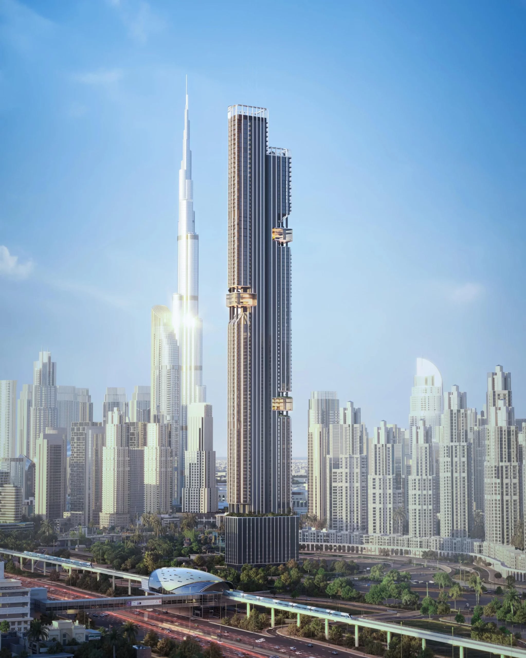 La fin des travaux des Downtown Residences est prévue pour fin 2030 et le bâtiment abritera 522 logements, dont un Palais Royal au sommet.