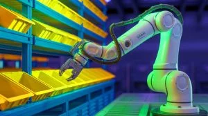 Illustration d'un studio de conception robotique guidé par intelligence artificielle, générée par intelligence artificielle.