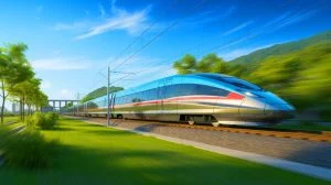 Illustration de la nouvelle génération de trains à grande vitesse CR450 en Chine, générée par intelligence artificielle.