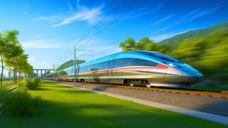 Illustration de la nouvelle génération de trains à grande vitesse CR450 en Chine, générée par intelligence artificielle.