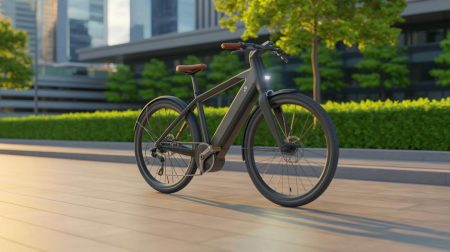 Illustration de l'innovation du vélo électrique Pi-POP équipé de supercondensateurs, générée par intelligence artificielle.