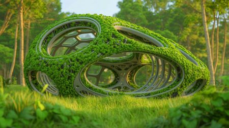 Illustration de structures vivantes imprimées en 3D renforcées par des bactéries, générée par intelligence artificielle.