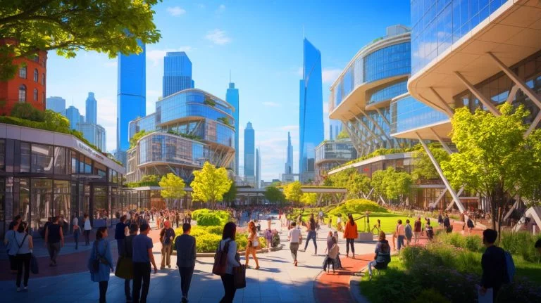 Illustration de projets architecturaux innovants transformant les espaces urbains, générée par intelligence artificielle.