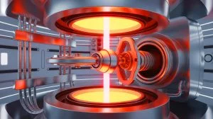 Illustration de la mise en œuvre du divertor dans le réacteur à fusion ITER, générée par intelligence artificielle.