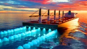 Illustration de la technologie de captage et stockage du CO₂ à bord du cargo Clipper Eris, générée par intelligence artificielle.
