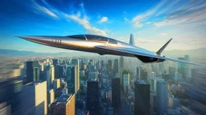 « On a entendu le ciel craquer » : le X-59 de la NASA franchit Mach 1,4 lors d’un test supersonique au Japon Illustration de l'avion X-59 en vol supersonique au-dessus de Tokyo, générée par intelligence artificielle.
