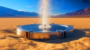 Illustration de la production d'eau potable à partir de l'air dans la vallée de la Mort. Image réalisée par IA.