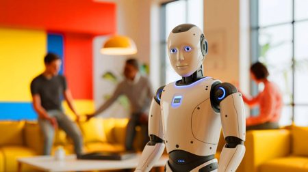 Illustration de la présentation du robot humanoïde GR-3 de Fourier Robotics, générée par intelligence artificielle.