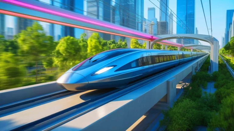 Frissons à grande vitesse : ce train chinois défiant les lois de la physique atteint 640 km/h en seulement 7 secondes et redéfinit le transport mondial Illustration de la vitesse fulgurante d'un train maglev chinois atteignant 650 km/h. Image réalisée par IA.