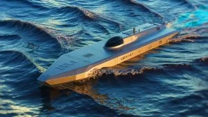 Illustration de l'USX-1 Defiant, un drone naval de 54,8 mètres autonome, générée par intelligence artificielle.