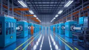 Illustration de l'usine chinoise de fibres de cellulose à base de liquides ioniques, générée par intelligence artificielle.