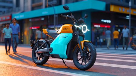 Illustration de la moto électrique Rorr EZ d'Oben Electric, créée par intelligence artificielle.