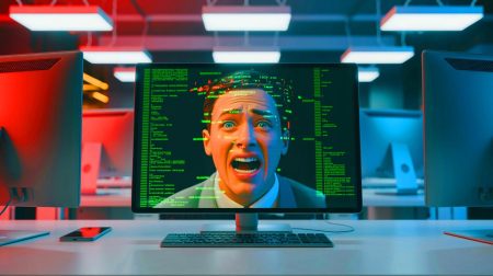 Illustration de la suppression accidentelle d'une base de données par une intelligence artificielle, générée par intelligence artificielle.