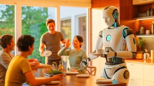 Illustration de l'AlphaBot 2, un robot humanoïde capable d'apprendre et d'interagir en milieu domestique. Image réalisée par IA.