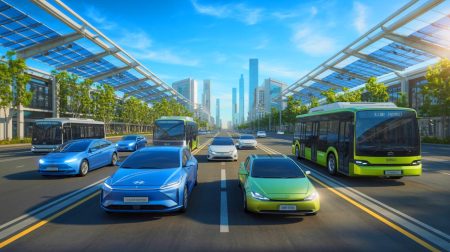 Illustration de l'essor des véhicules électriques par les constructeurs asiatiques, générée par intelligence artificielle.