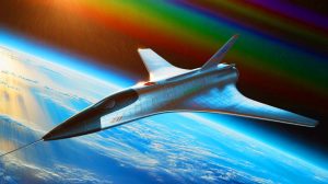 Illustration de l'avion spatial Vortex en vol suborbital. Image réalisée par IA.