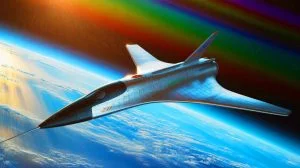 Illustration de l'avion spatial Vortex en vol suborbital. Image réalisée par IA.