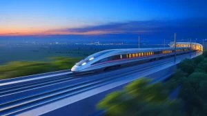 Illustration du train à grande vitesse CR450 atteignant 450 km/h. Image réalisée par IA.