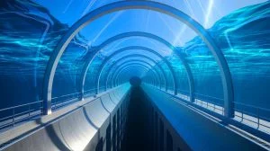 Illustration d'un tunnel sous le détroit de Gibraltar entre le Maroc et l'Espagne, générée par intelligence artificielle.