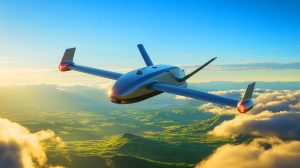 Illustration de l'ascension du drone Z1 à propulsion hydrogène, générée par intelligence artificielle.