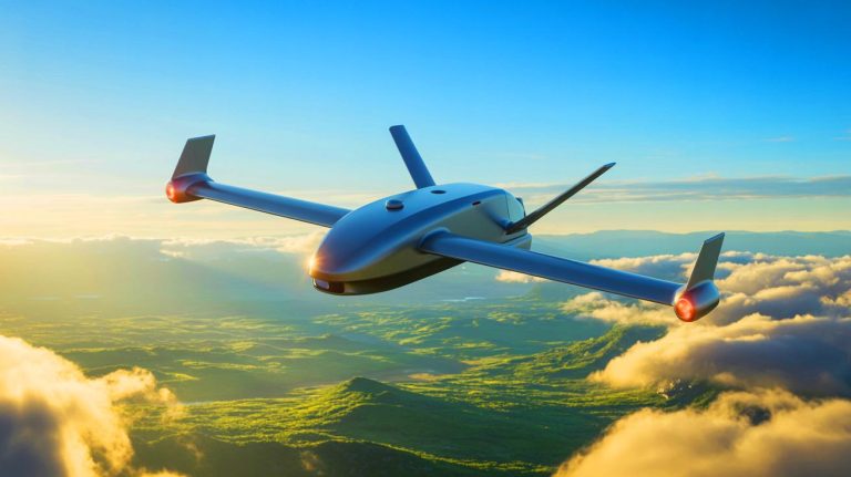 Illustration de l'ascension du drone Z1 à propulsion hydrogène, générée par intelligence artificielle.
