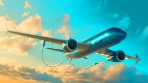 Illustration de l'avion Dragonfly réalisant un ravitaillement en hydrogène en plein vol. Image réalisée par IA.