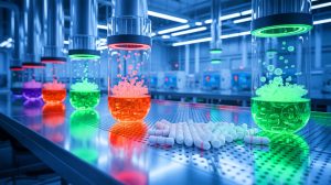 Illustration de la transformation innovante de déchets plastiques en paracétamol, générée par intelligence artificielle.