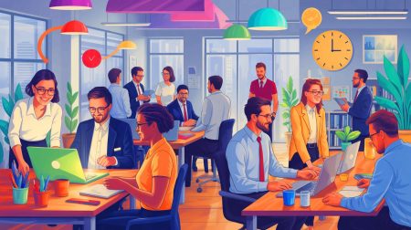 Illustration de la semaine de travail de quatre jours générée par intelligence artificielle.