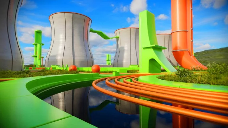 Illustration de l'innovation de Stellaria avec son réacteur à sels fondus, générée par intelligence artificielle.