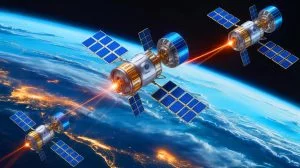 Illustration de datacenters spatiaux en orbite, projet d'Ada Space. Image réalisée par IA.
